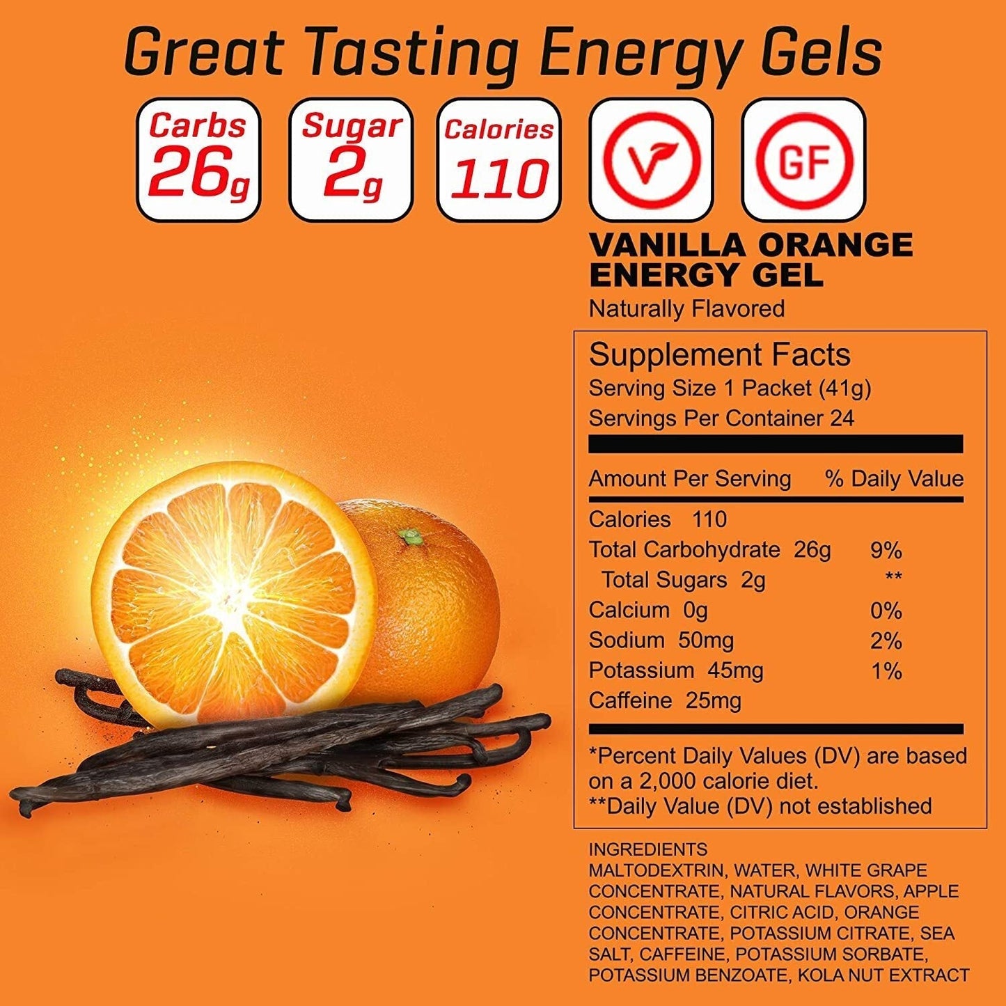 10 pcs VANILLA ORANGE CAFFEINE Carb Boom Energy Gel Single Serve Packet Sachet 41g
