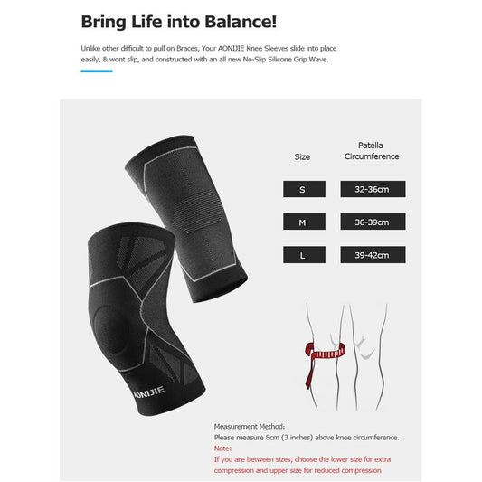Aonijie COMPRESSION KNEE PAD 1PC Knee Brace Support - BLACK SMALL