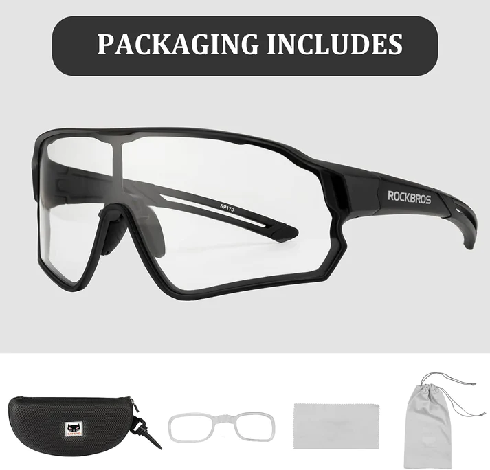 ROCKBROS UV400 Photochromic Cycling Sports Glasses - BLACK