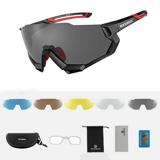 Rockbros - CYCLING/SPORTS POLARIZED GLASSES with 5 Interchangeable Lenses - BLACK/RED