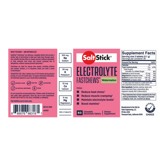 Saltstick Electrolyte Fastchews (Watermelon) - Bottle 60 Chewable Tablets