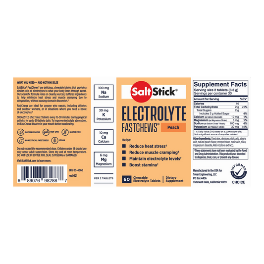 Saltstick Electrolyte Fastchews (Peach) - Bottle 60 Chewable Tablets