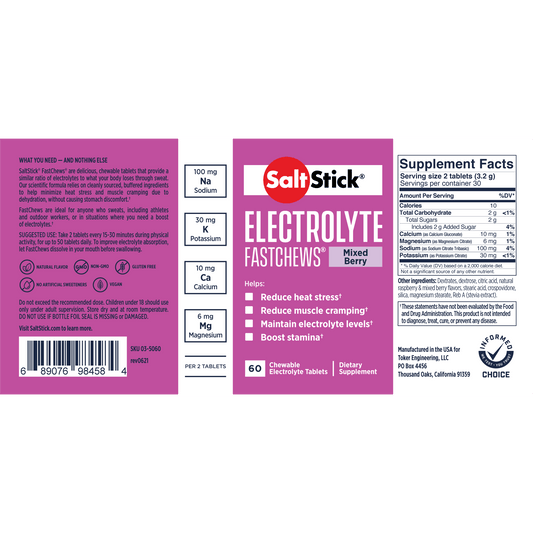 Saltstick Electrolyte Fastchews (Mixed Berry) - Bottle 60 Chewable Tablets