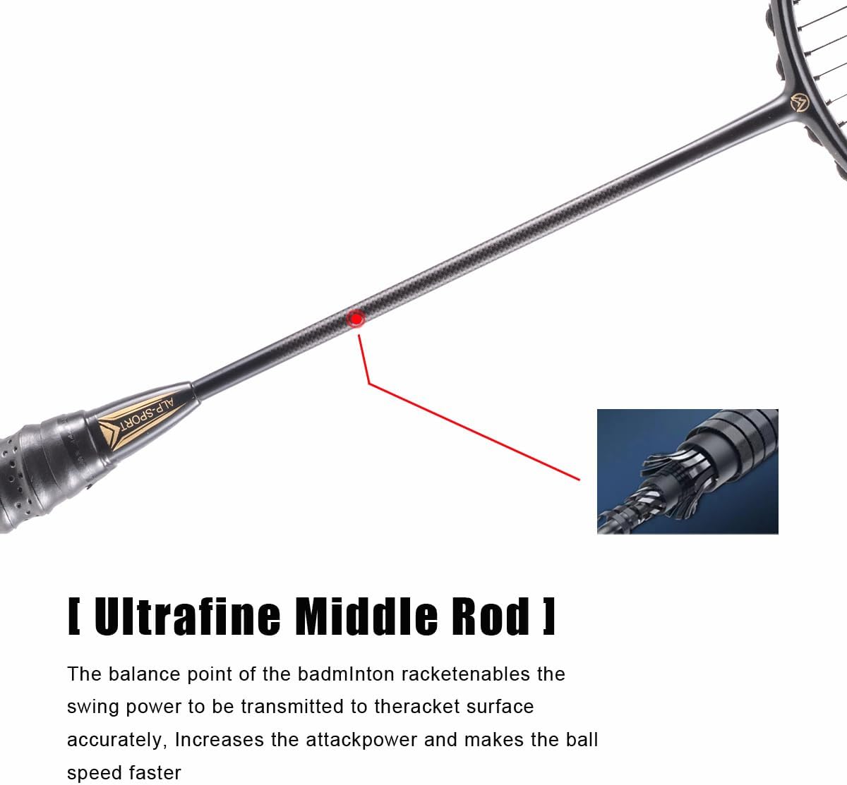 ALP SPORT 1pc BLACK XHP - ALP XHP 6U G4 Carbon Fiber Badminton Racket Flexible & Lightweight With Grips Full Carbon Rackets
