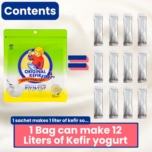 DIETARY FIBER +JAPANESE ORIGINAL KEFIR STARTER CULTURE (yogurt - style) 12 SACHETS IN 1 POUCH - 1 sachet makes 1 liter
