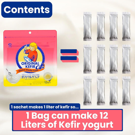CALCIUM+ JAPANESE ORIGINAL KEFIR STARTER CULTURE (yogurt-style) 12 SACHETS IN 1 POUCH - 1 sachet makes 1 liter