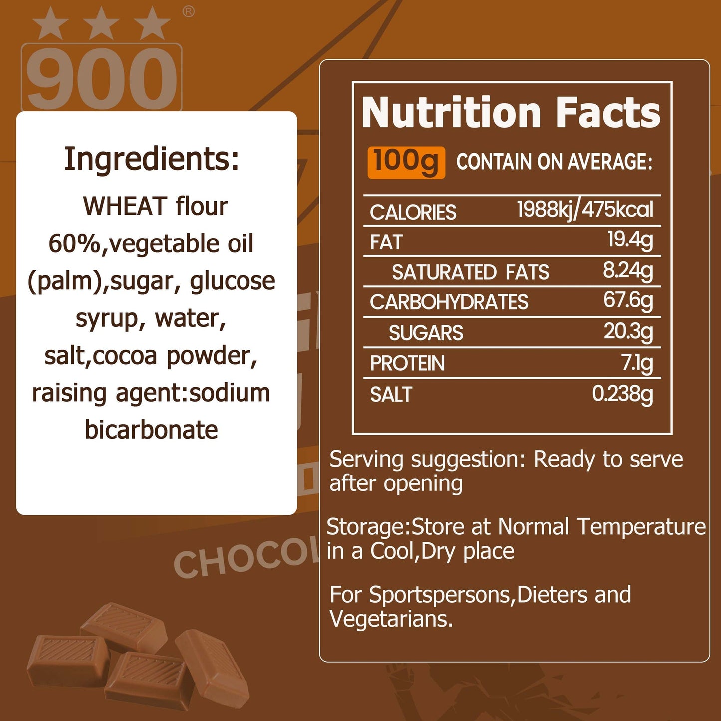 High Energy 900 CHOCOLATE Bar 120g (1pc) - Exp. Date October 2044