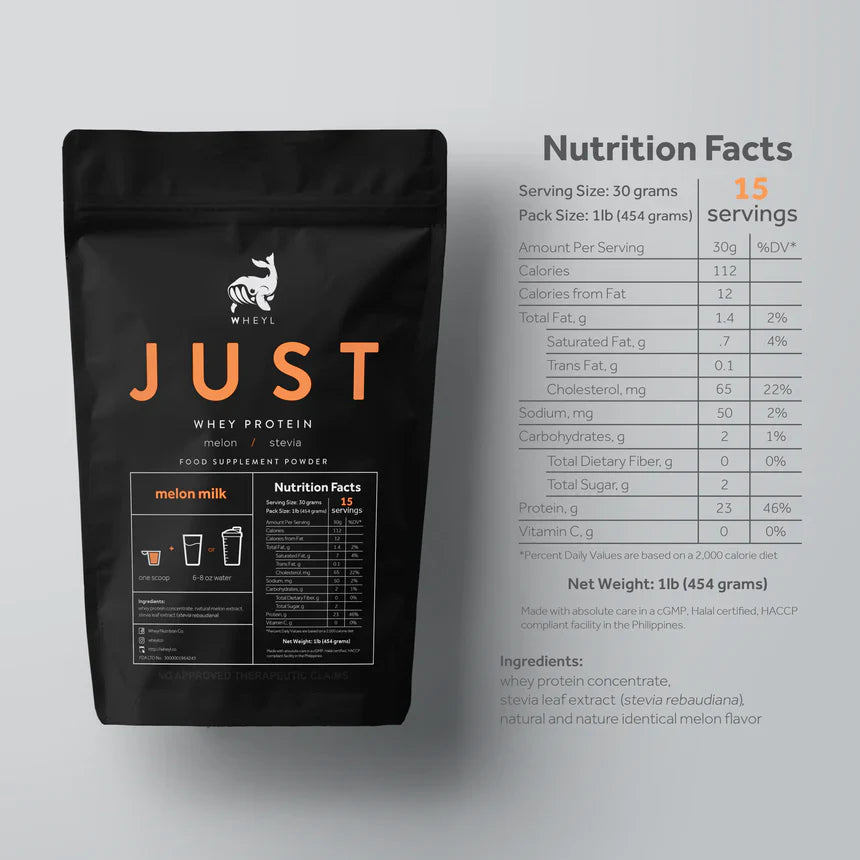 JUST Whey Protein (by wheyl nutrition) Melon Milk (454g) ziplock pack w/ free scooper