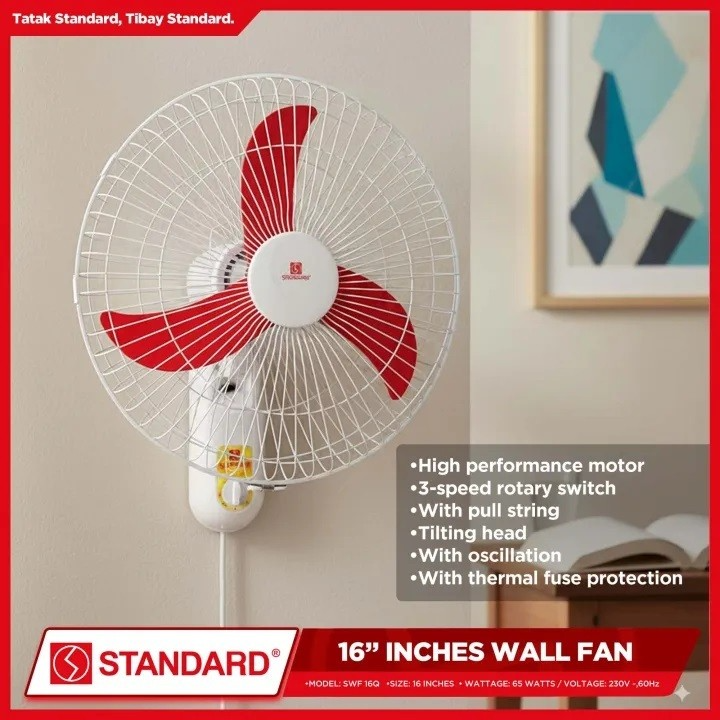 STANDARD Electric Fan 16" (Wall Fan Plastic Blade) RED - SWF 16Q