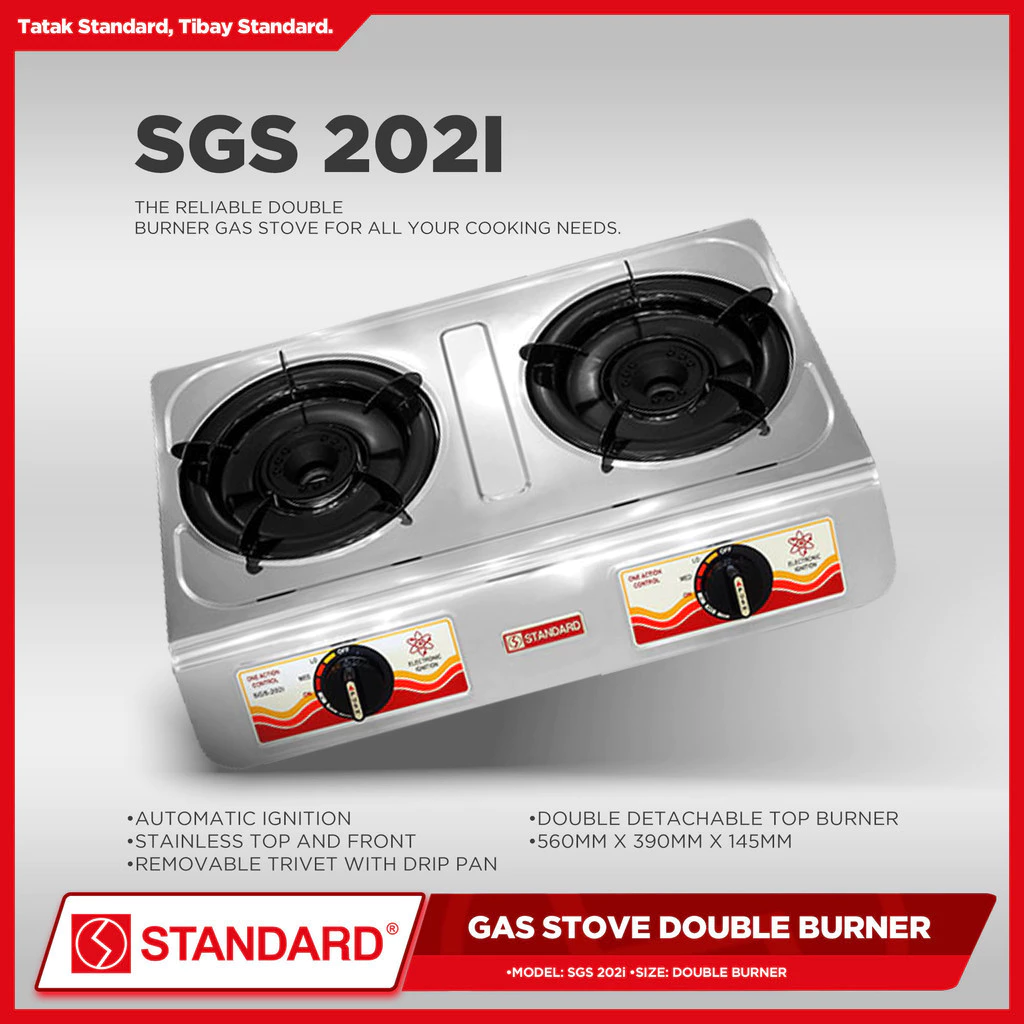 STANDARD Gas Stove Double Burner LPG (Automatic Ignition Stainless Steel) - BURNER ONLY - SGS 202i