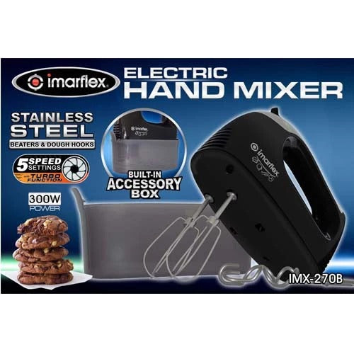 IMARFLEX Electric Hand Mixer IMX-270B with Built-in Accessory Box (5 SPEEDS) - BLACK