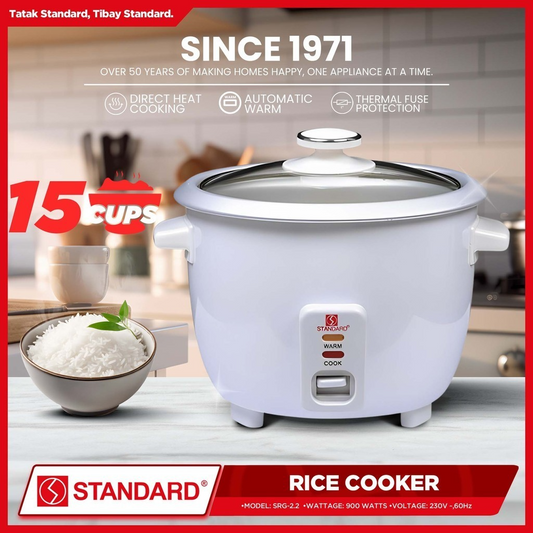 STANDARD Rice Cooker (2.2L/15 Cups) - PLAIN WHITE - SRG-2.2