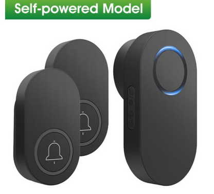 SMATRUL Self-Powered Wireless Model Doorbell [2 BUTTONS - 1 RECEIVER] - Black