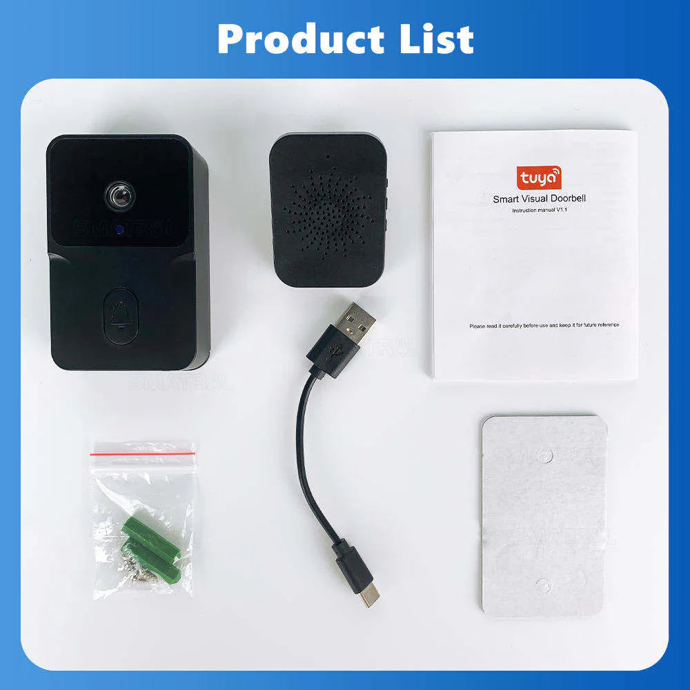 SMATRUL TUYA Wireless Intelligent  High-Definition Camera Wi-Fi Doorbell  (Outdoor) - Black 1/2