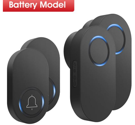 SMATRUL Wireless Doorbell BATTERY MODEL [2 BUTTONS - 2 RECEIVERS] - Black