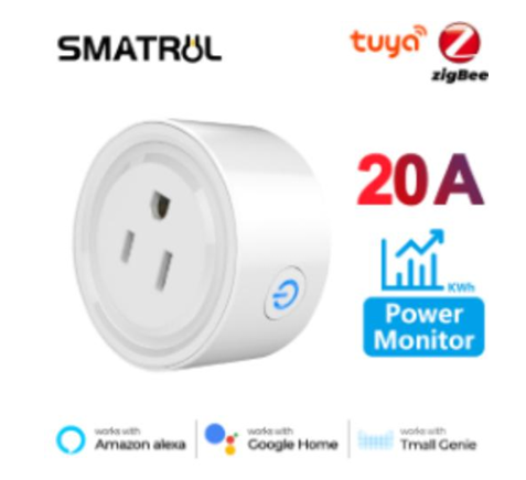 Power Monitor 20A Tuya Smart Zigbee  Socket Plug US Wireless Control Outlet  with Energy Monitoring Electrical Timer  Works with Alexa Google Home