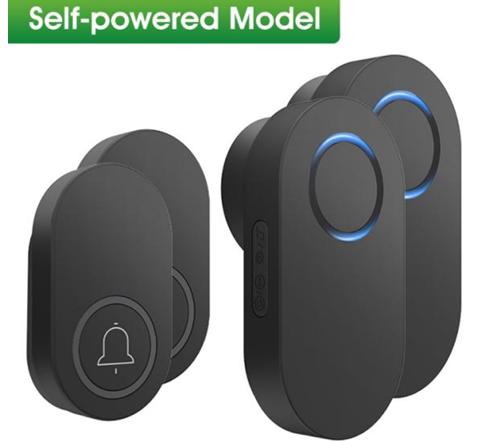 SMARTRUL Self-Powered Wireless Model Doorbell [2 BUTTONS - 2 RECEIVERS] - Black