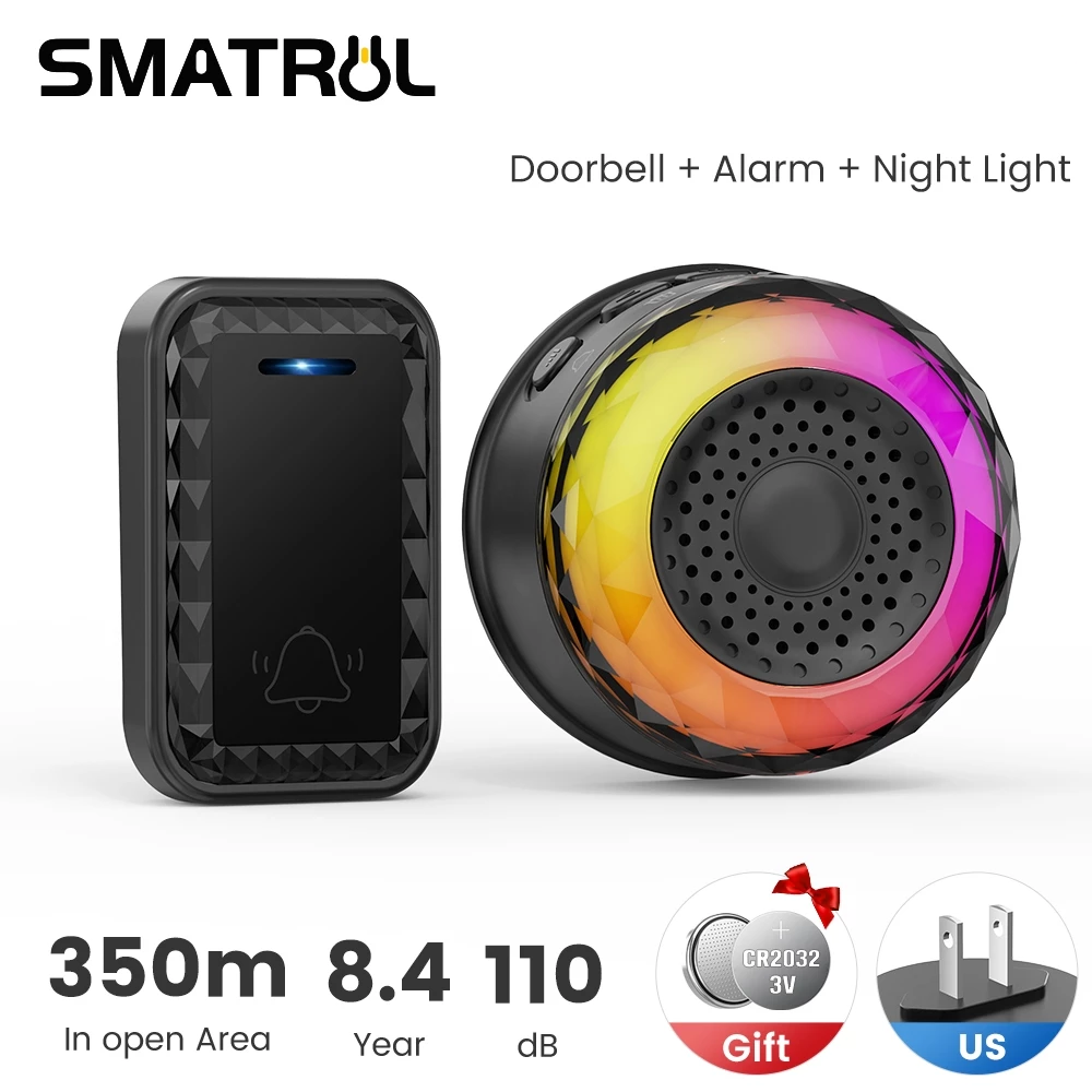 SMATRUL Wireless Doorbell [1 button/ 1 Receiver] - Black