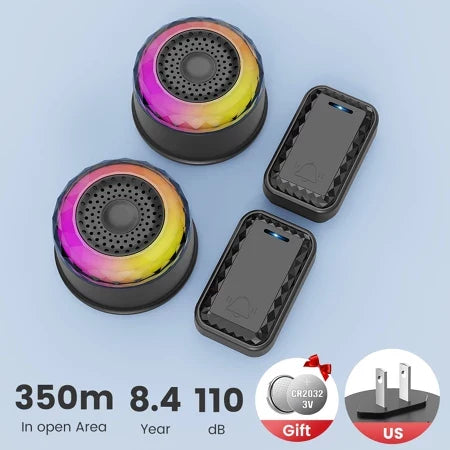 SMATRUL Wireless Door Bell [2 RECEIVERS - 2 BUTTONS] - Black