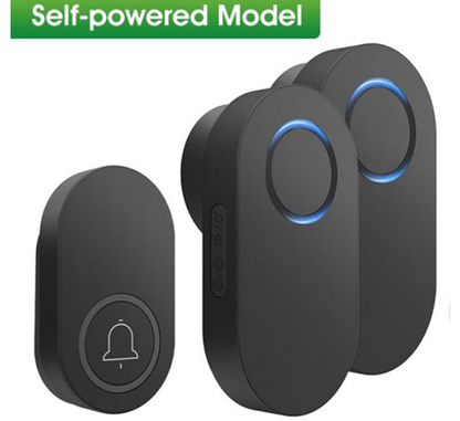 SMATRUL Self-Powered Wireless Model Doorbell [1 BUTTON - 2 RECEIVERS] - Black