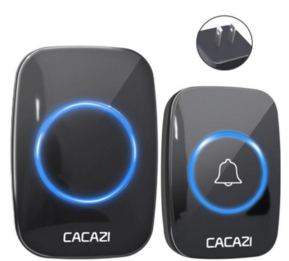 CACAZI Waterproof Wireless Doorbell [1 BUTTON - 1 RECEIVER] - Black