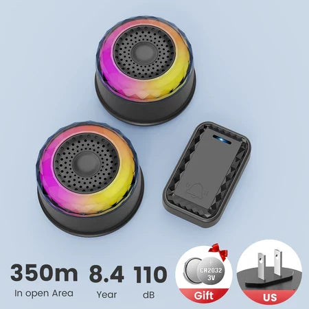 SMATRUL Wireless Door Bell [1 BUTTON - 2 RECEIVERS] - Black
