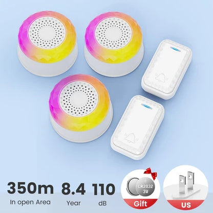 SMATRUL Wireless Door Bell [2 BUTTONS - 3 RECEIVERS] - White