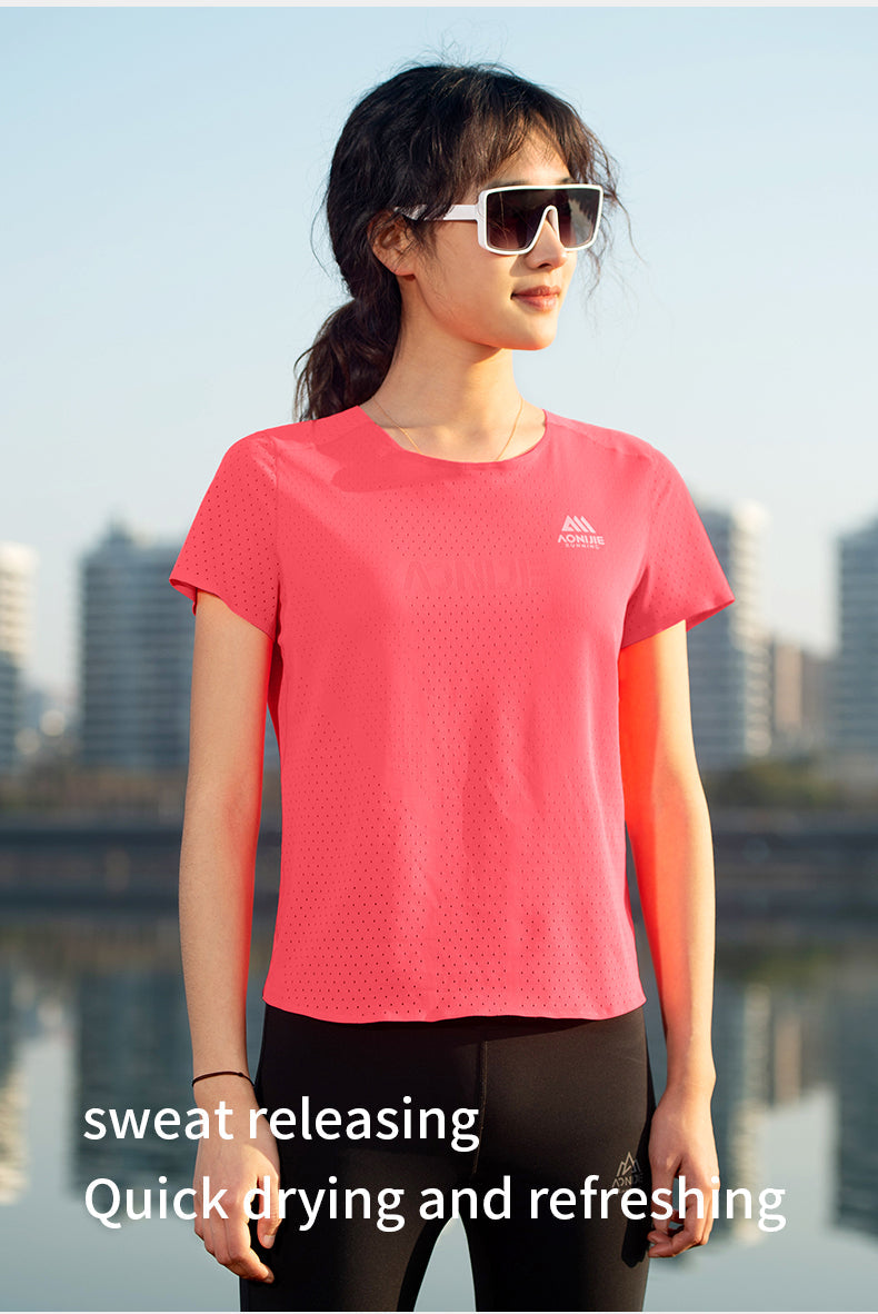 Aonijie FW6191 Breathable Women's Short Sleeves Sports T-shirts- PINK