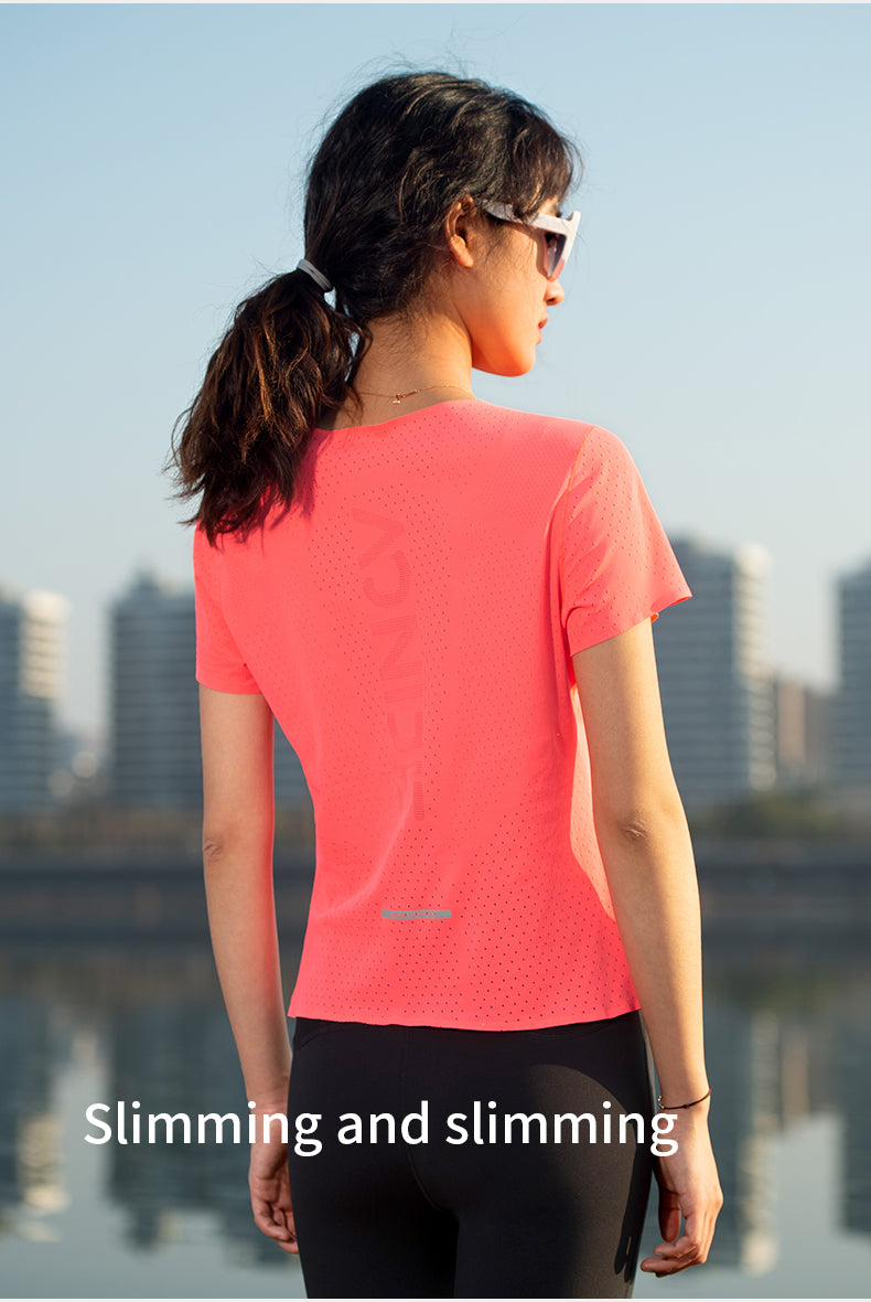 Aonijie FW6191 Breathable Women's Short Sleeves Sports T-shirts- PINK