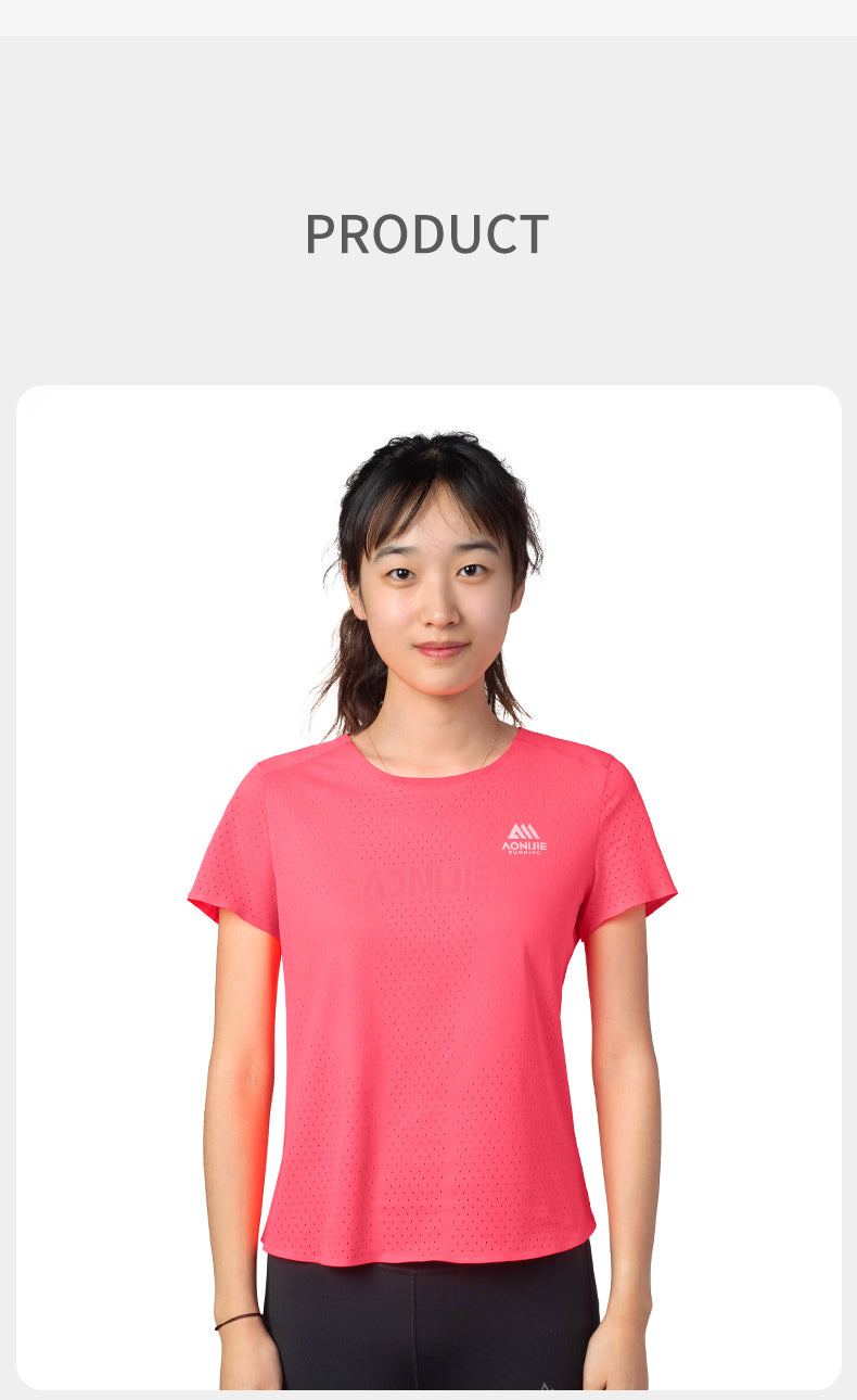 Aonijie FW6191 Breathable Women's Short Sleeves Sports T-shirts- PINK
