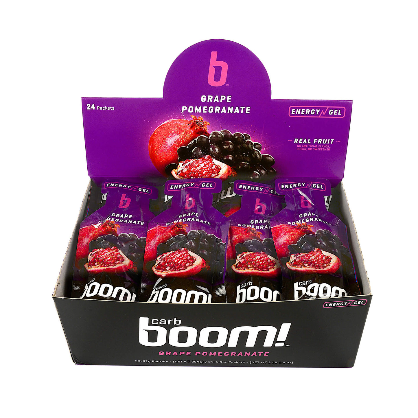 Carb BOOM Energy Gel [GRAPE POMEGRANATE] 10pcs Single Serve Packet Sachet 41g - EXP DATE MAY 23, 2026