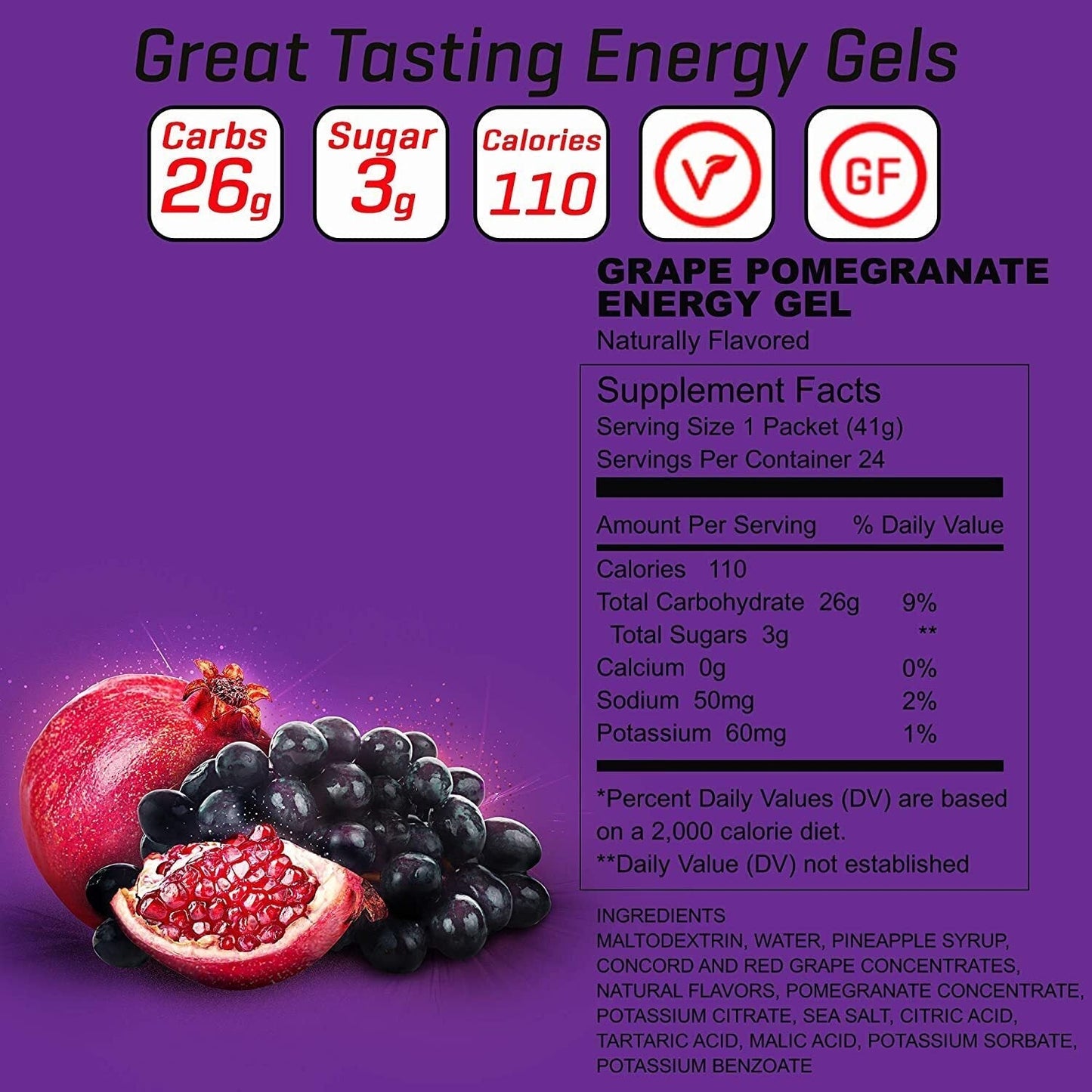 Carb BOOM Energy Gel [GRAPE POMEGRANATE] Single Serve Packet Sachet 41g - EXP DATE MAY 23, 2026