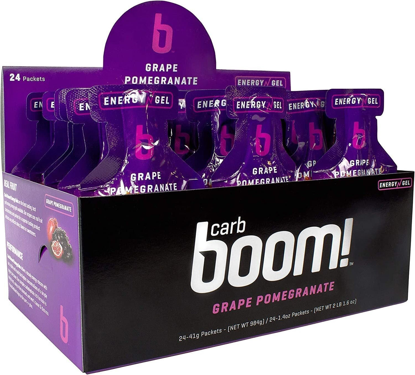 Carb BOOM Energy Gel [GRAPE POMEGRANATE] Single Serve Packet Sachet 41g - EXP DATE MAY 23, 2026