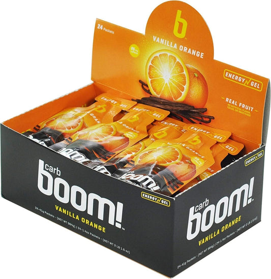 Carb BOOM Energy Gel [VANILLA ORANGE CAFFEINE] 10pcs Single Serve Packet Sachet 41g - EXP DATE MAY 23, 2026