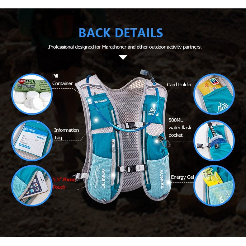Aonijie MINT GREEN Hydration Backpack Running Vest 5L (vest only - flask, bladder or bottles are sold seperately)