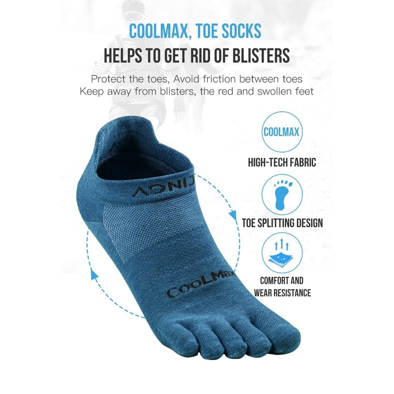 AONIJIE Low Cut Cool Max Toe Socks [Black] - MEDIUM