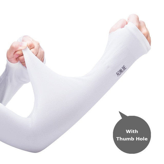 AONIJIE Cooling Arm Sleeves [White] - WITH THUMB HOLE