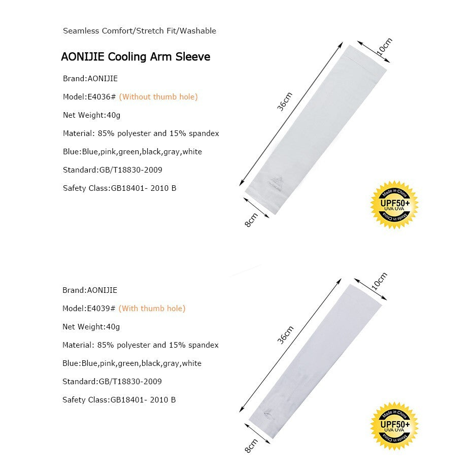 AONIJIE Cooling Arm Sleeves [White] - WITH THUMB HOLE