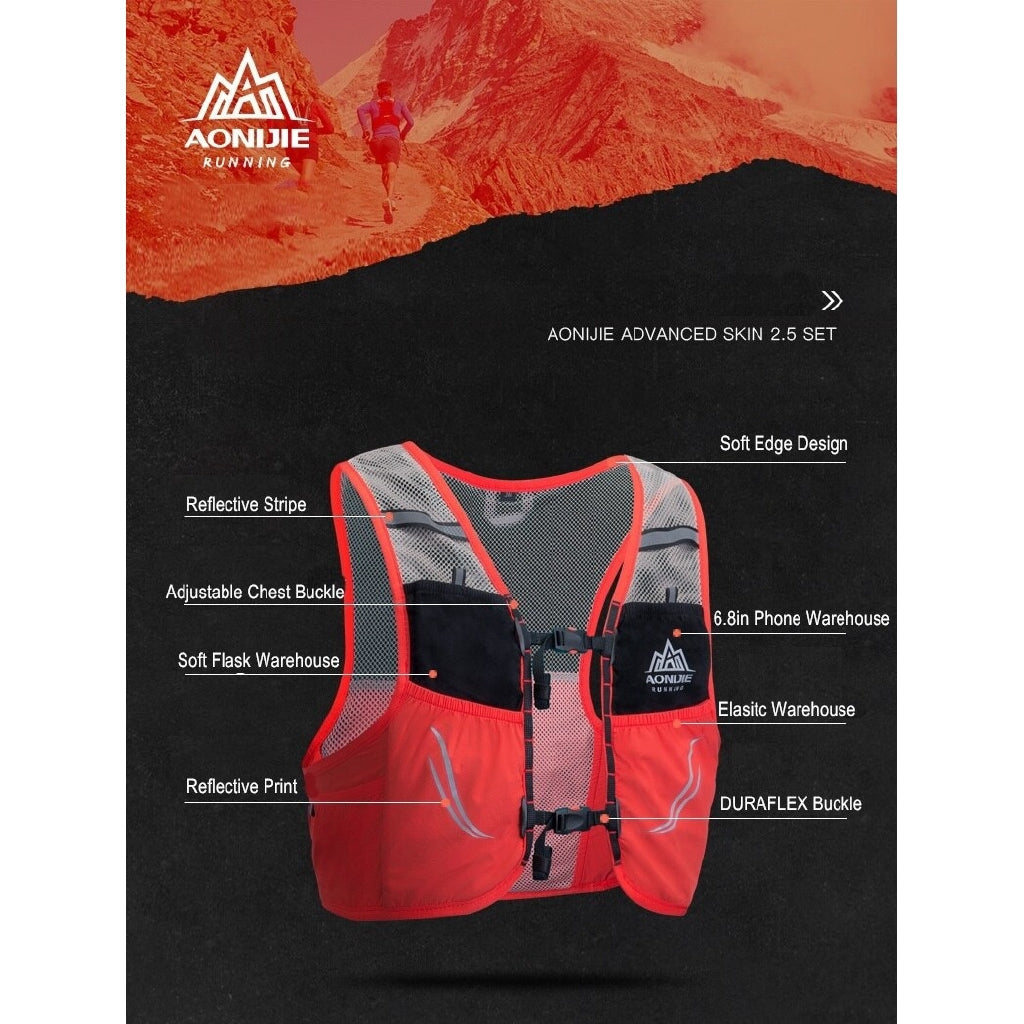 AONIJIE 2.5L Hydration Backpack Running Vest - L/XL ORANGE [Vest only]