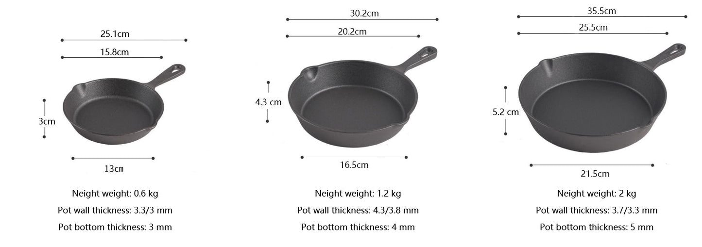 Happiness CAST IRON SET - 3 pans with 2 glass lids - Pre Seasoned