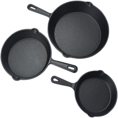Happiness CAST IRON SET - 3 pans with 2 glass lids - Pre Seasoned