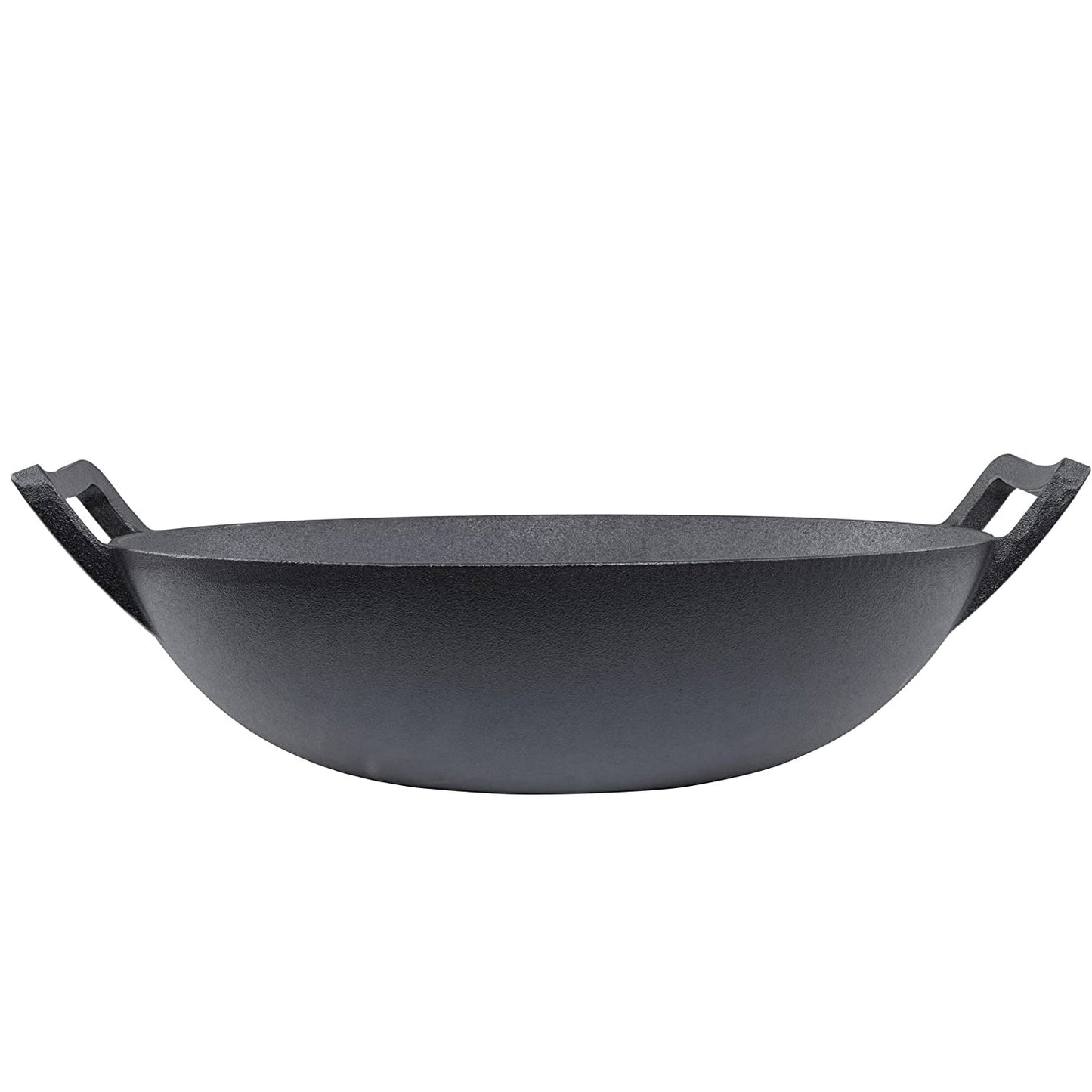 Happiness CAST IRON WOK 36cm x 10cm - Pre Seasoned Wok with Glass Lid