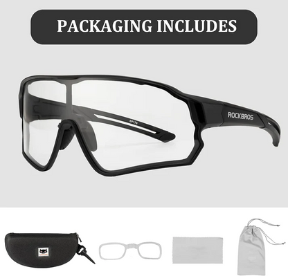 ROCKBROS UV400 Photochromic Cycling Sports Glasses - BLACK