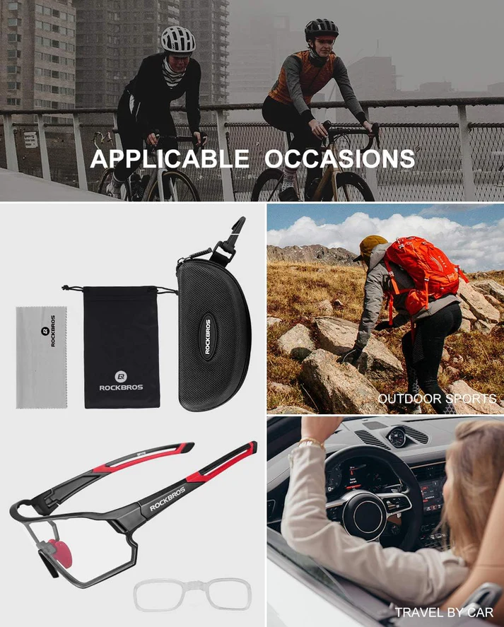 ROCKBROS UV400 Photochromic Sports Glasses [With Protection Coating] - RED BLACK