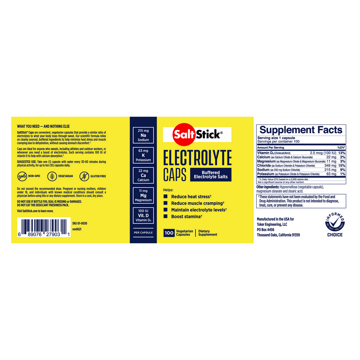 SaltStick Electrolyte Caps (Buffered Electrolyte Salts) - Bottle 100 Capsules