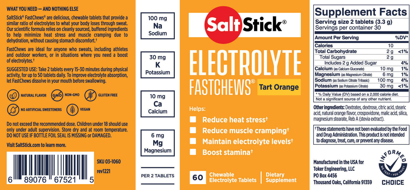 SaltStick Electrolyte Fastchews [Tart Orange] - Bottle 60CT