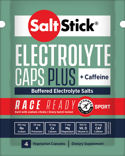 SaltStick Race Ready Electrolyte Caps Plus + Caffeine - Bottle 100ct - buffered electrolyte salts