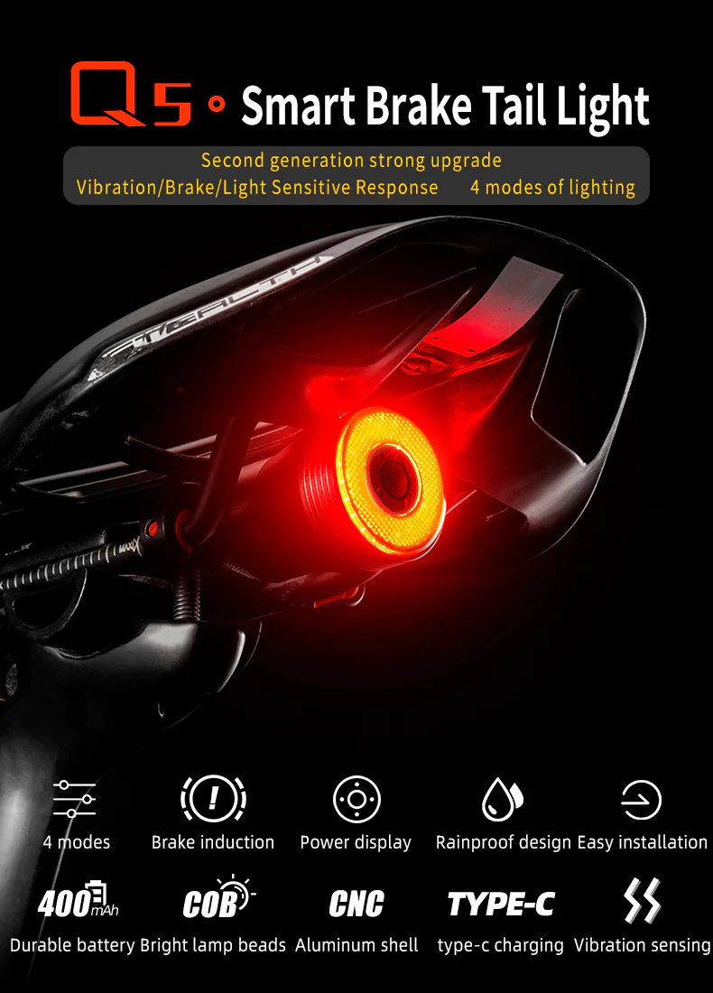 ROCKBROS BICYCLE SMART BRAKE & TAIL LED LIGHT [Saddle and Seatpost Mount]
