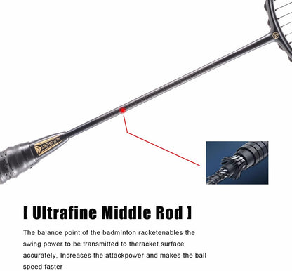 ALP SPORT 1pc BLACK XHP - ALP XHP 6U G4 Carbon Fiber Badminton Racket Flexible & Lightweight With Grips Full Carbon Rackets