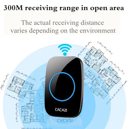 CACAZI Waterproof Wireless Doorbell [1 BUTTON - 2 RECEIVERS] - Black